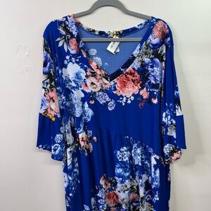 Floral V-Neck Blouse in Royal Blue
